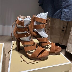 Women's Tan Strappy Heeled Sandals